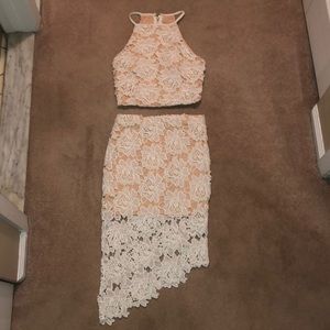 Floral White Lace Skirt Set